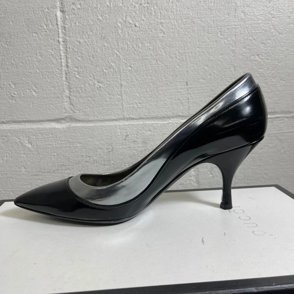 Lanvin Black Silver Pointed Toe Stiletto Pump Heels Womens 41 EU/8 US Italy Made